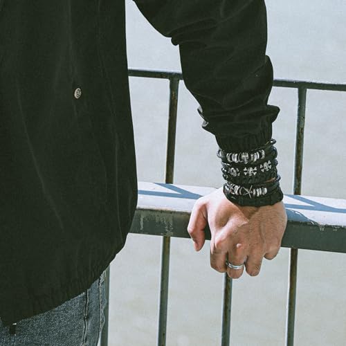 Eigso 6 Pcs Leather Bracelet Braided Wide Wristband Women Men Punk Rock Jewelry Skull3