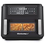 Elite Gourmet EAF1055D Dual Zone Air Fryer Oven, 11QT. Capacity with Divider, Sync Finish, Dishwasher Safe Basket, 10 Preset Functions, 1600-Watts, with Recipe Booklet, Black