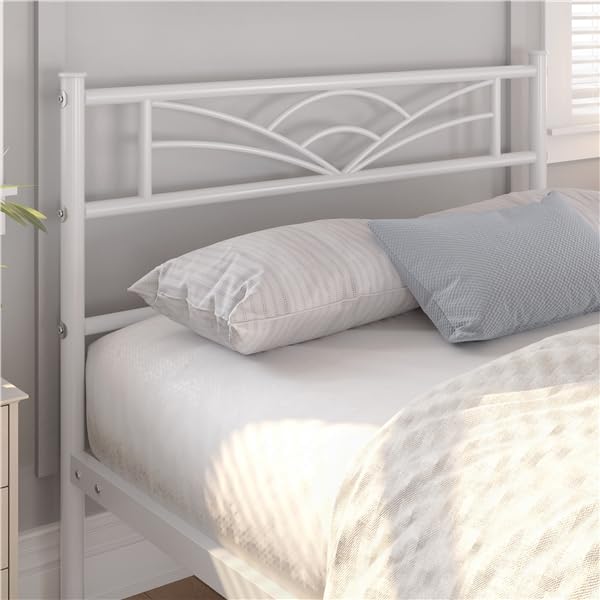 Yaheetech Struttura Letto Singolo in Ferro con Spazio Aggiuntivo Testiera a Forma di Nuvole Camera da Letto Soggiorno 90 x 200 cm Bianco