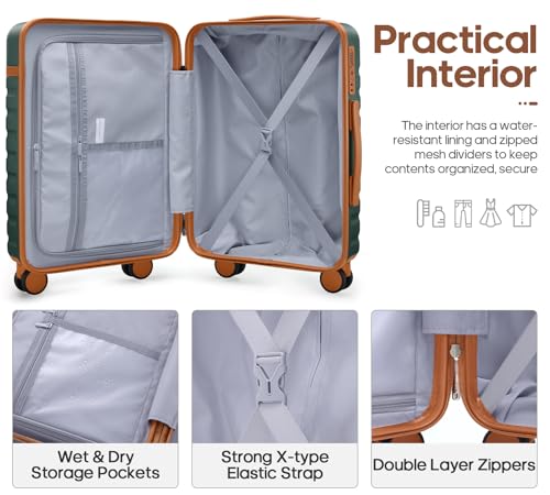 Image of UKEIN Luggage Sets 3 Piece, PC Hardside Large Luggage 24 Inch With Spinner Wheels with TSA Lock, Carry On Suitcase Set With Travel Backpack for Men (Green, 3 piece set (24inch))