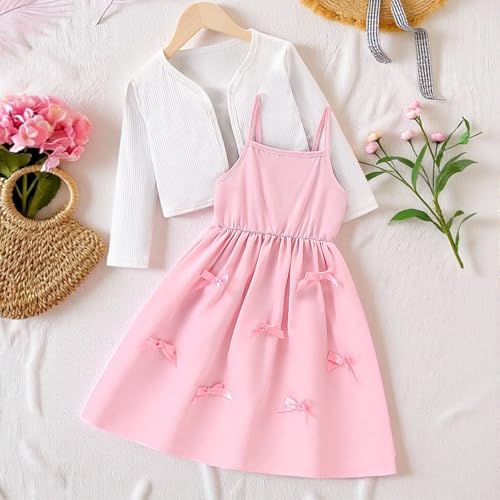 Girls Ribbed Knit Dress With Detachable Bow Tie Sleeveless And Matching Top For Autumn Fashion Outfits4