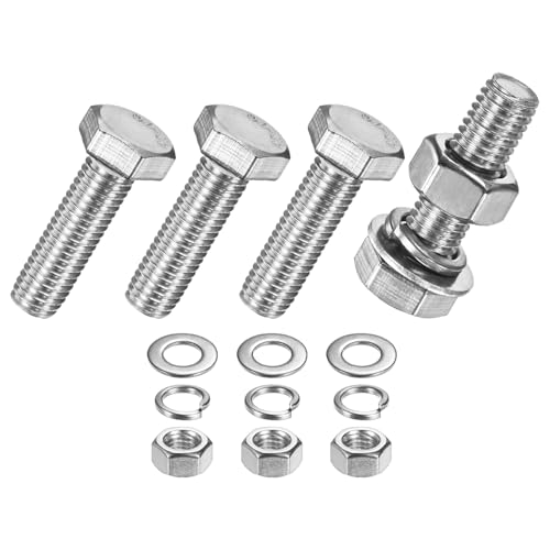 M METERXITY 4-Pack Hex Head Screw Bolt with Nuts Flat &amp; Lock Washers M10x35mm Stainless Steel Bolts and Nuts Kit Fully Threaded Metric Bolt Assortment for Equipment/Machinery