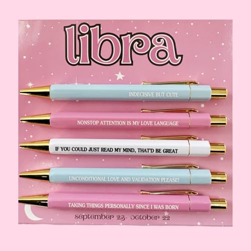 virsomier 5pcs Funny Libra Pens - 12 Constellation Birthday Gift Office School Writing Pens for Friends and Colleague Smooth Writing Quick Drying Black Ink (Libra)