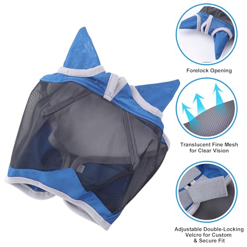 Gallopoff Máscara de mosca de cavalo com orelhas, máscara de mosca à prova de UV de malha fina para