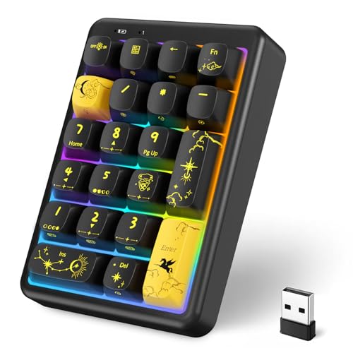 Image of Wireless Number Pad Keyboard Mechanical Numpad Numeric Keypad for Laptop | Bluetooth Creamy 10 Key RGB Portable Cute Financial Accounting Rechargeable for Windows, PC, BT5.0 /2.4G, Black S21