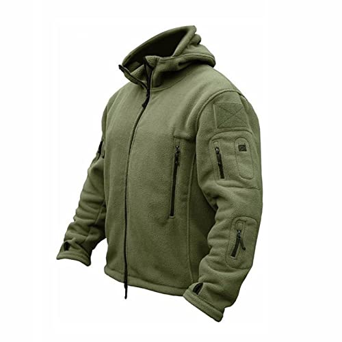 Windproof Military Combat Jacket - Men's Tactical Fleece Coat With Hood, Quilt Lined for Work, Leisure, Sports, Outdoor Activities - Full Zip Classic Style