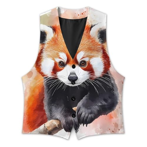 Cute Red Panda Watercolor Trendy Vest Suit for Men V Neck Formal Dress Waistcoat Vests Business Slim Fit2
