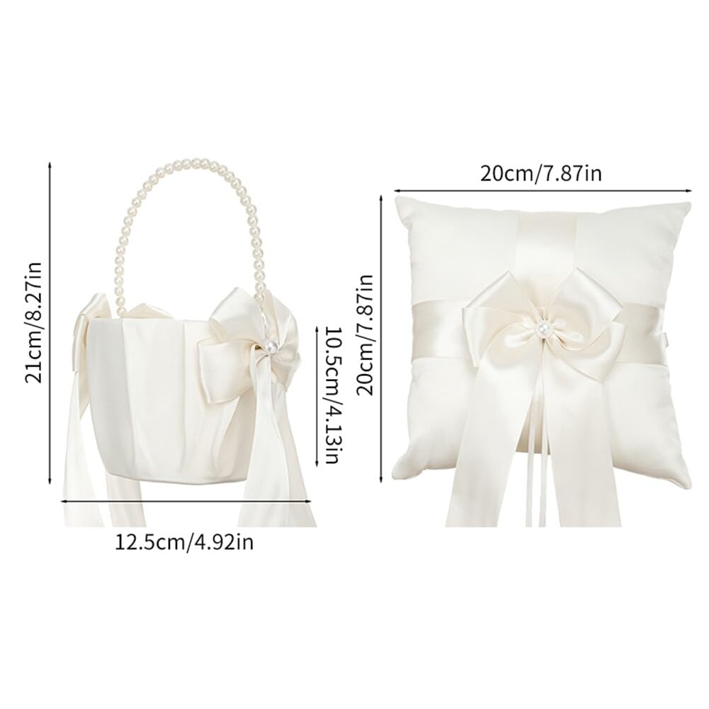 EUBUY Wedding Ring Pillow Bow Pearl Basket Ring Pillow Church Wedding Ring Throw Pillow Wedding Contest Props Ring Pillow Style