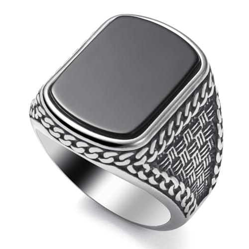 Anello da uomo con sigillo in onice nero: gli unici anelli da uomo presentano una pietra preziosa naturale di onice nera, design vintage; attraenti e accattivanti, di ottima fattura, la scelta perfetta per l'uso quotidiano.