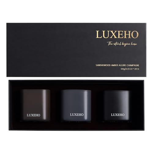 Luxury Scented Candle Set 3-Pack | Home Decor & Giftable Soy Candles | Champagne, Sandalwood & Amber | 75h Burn Time | Cotton Wick | Elegant Decorative Jars