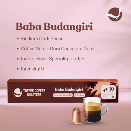 Image of Toffee Coffee Roasters | Variety Pack Coffee Pods - 20 Aluminium Coffee Capsules | Baba Budangiri & Mysore Nuggets | Nespresso Compatible | (Pack of 4)