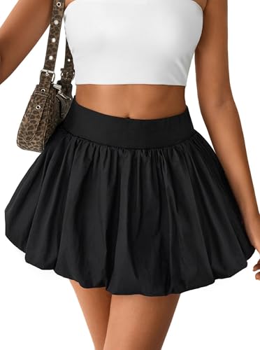 SOFIA'S CHOICE Women's Bubble Mini Skirt Puffy Hem High Waisted Short Skirts Black Small4