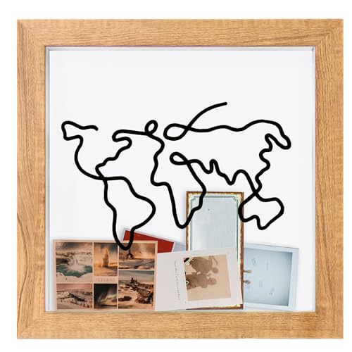 Adventure Archive Box with Names, Personalized Travel Shadow Box, Ticket Shadow Box with Slot, 8/12 Inch Travel Memory Boxes for Keepsakes Display, Ticket Holder with World Map and Plane Design
