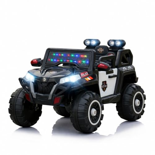 Image of KAB J 2188 Kids Electric Ride-On Jeep with Remote Control | Rechargeable Battery Operated Toy Car with Music, Decorative Lights, Openable Doors, Suspension & Bonnet Lighting | Police