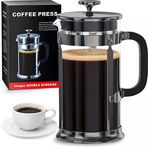 Coffee Press French Press Coffee Maker with 2 Extra Screens, 34oz, French Press Stainless Steel 304...