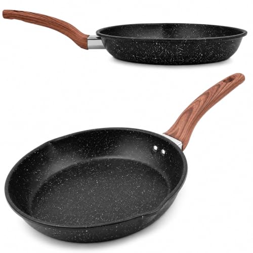 Frigideira Antiaderente 24 cm de Metal com Cabo de Madeira e Bico para Molho, Ideal para Fogão a Gás e Elétrico, Frigideira Prática para Cozinha