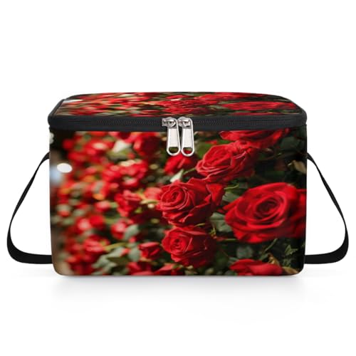 GzLeyigou Rose Red Lunch Bags for Women Men 9 Cans, Hot & Cold Food Delivery Bag Insulated Grocery Bag Insulated Lunch Box Cooler Bag for Office Work Picnic Beach