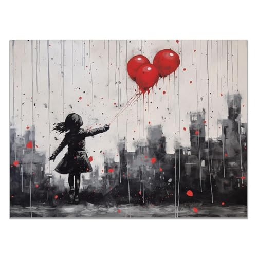 Tableau mural enfant style Banksy pour dynamiser un mur blanc de salon avec une toile moderne