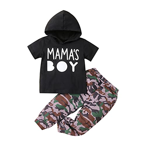 Image of Toddler Baby Boy Clothes Letter Hoodie Short Sleeve Hooded Top Camo Pants Outfit Set 2PCS