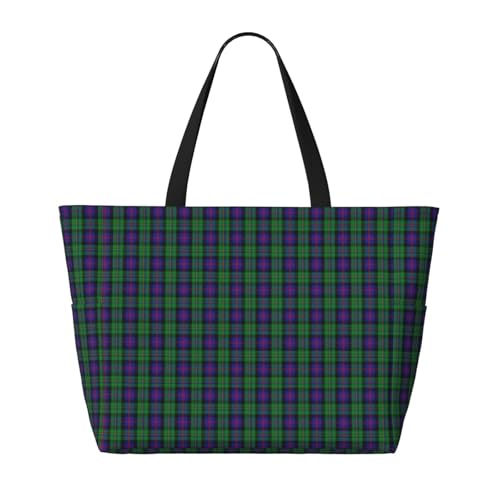 Scottish Clan Rose Hunting Tartan Plaid Oversized Beach Tote With Zipper Pockets – Lightweight, Washable, And Spacious Travel Bag, Beach Vacation Essentials For Women2