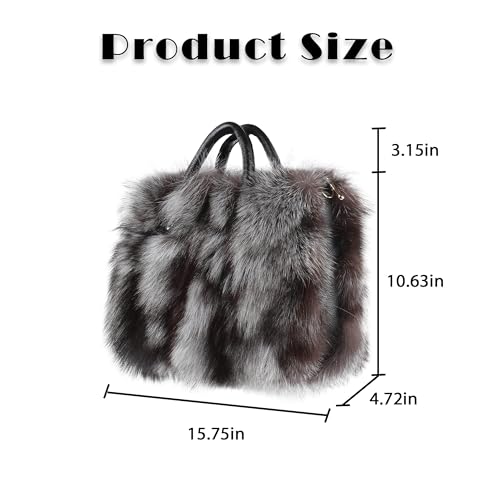 Fur Story Women's Winter Fur Bag Silver Fox Handbag Leather Ladies Shoulder Bag3
