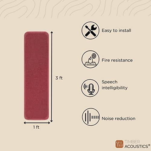 Image of Timber Acoustics Soundproofing Wooden Foam Panels, Acoustic Room Treatment (Set of 3) (1' x 3' x 1.5 inch) (Red)