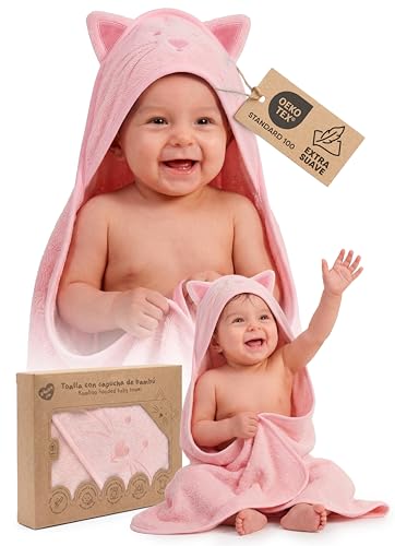 Toalla Baño Bebé Bambu Capucha Capa 89x89 Cm 0-3 Años Capa De Baño Suave Y Absorbente Regalo Recién Nacido Original Para Papás Y Mamás Newborn Baby Essentials En Diseños De Animalitos Rosa