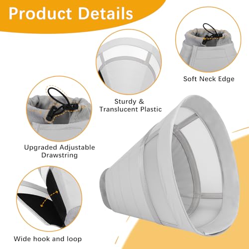 Image of ASENKU Dog Cone Collar, Soft Adjustable Cone for Dogs to Stop Licking, Lightweight Recovery Dog Cone After Surgery, Pet E-Collar for Small, Medium & Large Dogs(Grey, M)