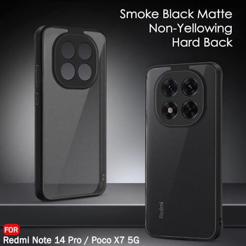 Image of TheGiftKart Hybrid Shockproof Back Cover Case for Mi Redmi Note 14 Pro /Poco X7 5G | Hard Back Cover Case for Redmi Note 14 Pro /Poco X7 5G (PC & TPU, Translucent Smoke Matte Back, Black Sides)