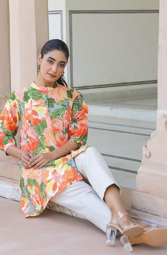 Image of Janasya Women's Light Blue Linen Cotton Solid A-line Top
