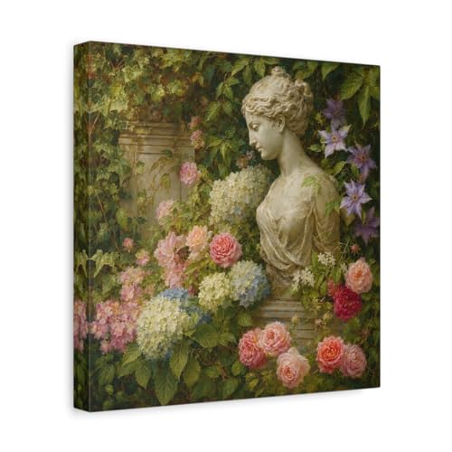Tableau nature buste classique de jardin imprimé sur toile verte carrée de 30x30 cm pour salon