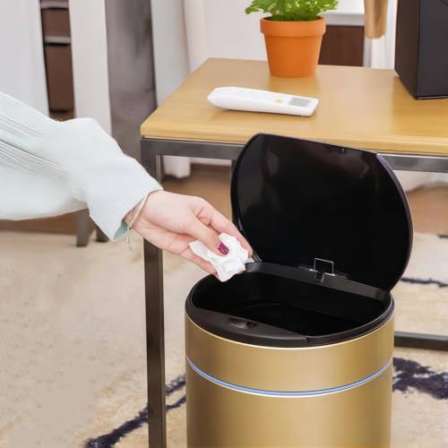 Bote de basura con tapa y sensor inteligente, pequeño, dorado miniatura 2
