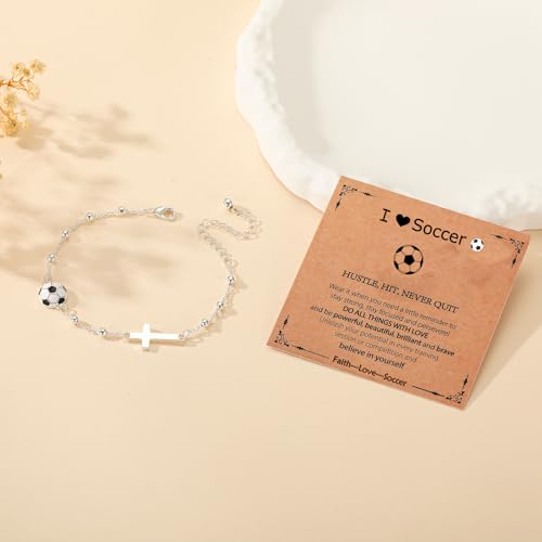 Image of Softball /Volleyball /Soccer /Basketball Football Bracelet for Girls Women, 14K Gold Plated Cross Link Chain Sport Accessories Christian Jewelry Gifts for Teens Team Coach Players