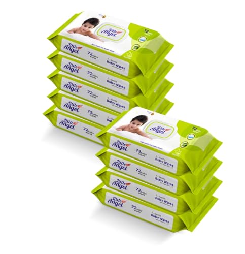 Image of Little Angel Super Soft Cleansing Baby Wipes Lid Pack, 648 Count, Enriched with Aloe vera & Vitamin E, pH balanced, Dermatologically Tested & Alcohol-free, Pack of 9,72 count /pack