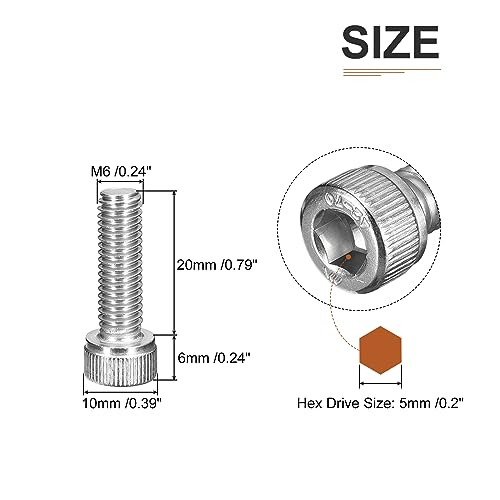 DTGN M6x20mm Socket Head Cap Screws Bolts, 40Pcs 304 Stainless Steel 18-8, Metric Machine Hex Socket Screw, Hex Drive - Image 2