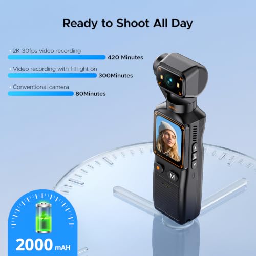 Image of 2K Vlogging Camera with 180 Rotating Lens, Handheld Pocket POV Video Camera, WiFi App, 7H Battery, 1.69 inch Screen, 32GB Card Included for YouTube, TikTok, Travel, Content Creators & Daily Vlogs