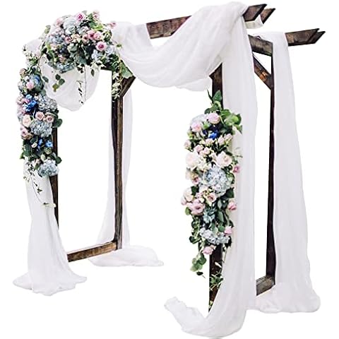 LINXTAR 2 Panels White Wedding Arch Drapery 6 Yards Long and 30'' Wide Sheer Chiffon Wedding Arch Draping Fabric for Party Backdrop Outdoor Arches Church Ceremony Decoration Cover