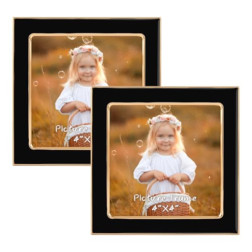 Golden State Art 4x4 Black Enamel Picture Frame Real Glass 2 Pack