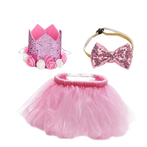 Milisten 1 セット ペットメッシュドレス おもちゃ 結婚式の犬のバンダナ 犬の1歳の誕生日コスチューム キット 犬のもの 犬の親 ペットの誕生日の帽子 の日スカート ピンク