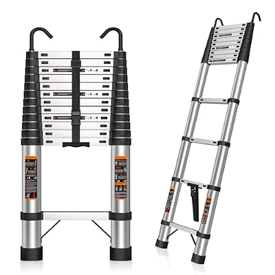 Telescoping Ladder 16.5 FT Telescope Ladder Stainless Steel, Extension Collapsible Telescopic Ladders with 2 Hooks Folding Extendable Adjustable Portable Rv Ladders for Home Roof, 330lbs Max Capacity
