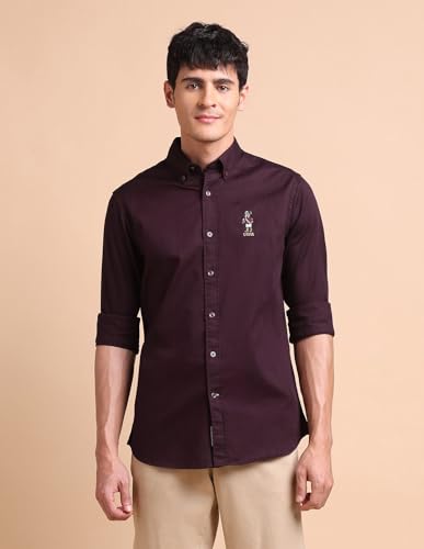 Image of U.S. POLO ASSN. Solid Tailored Fit Shirt for Men - 100% Cotton, Breathable & Comfortable, Full Sleeves Casual Shirt for Men