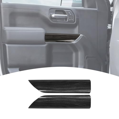 PDKLIN for Silverado Front Door Panel Trim Cover for Chevy Silverado GMC Sierra 2019-2022 Black Wood Grain Interior Accessories 2pcs