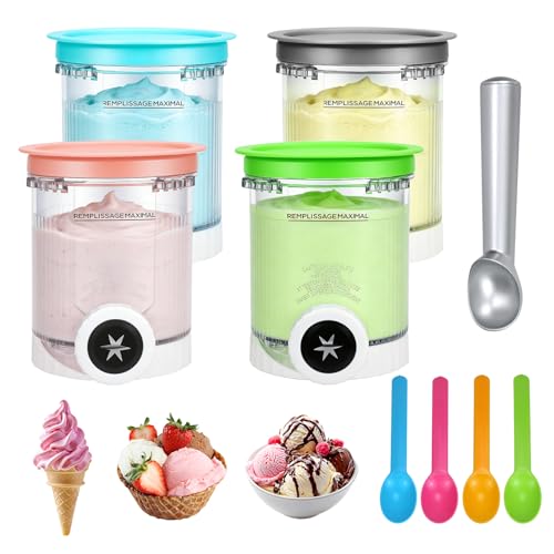 4 Stück Behälter für Ninja Swirl CREAMi 480 ml Creami Tubs Kompatibel mit Ninja CREAMi Softeismaschine und Eismaschine NC701UK NC701 NC700 Serie BPA-Frei Spülmaschinenfest