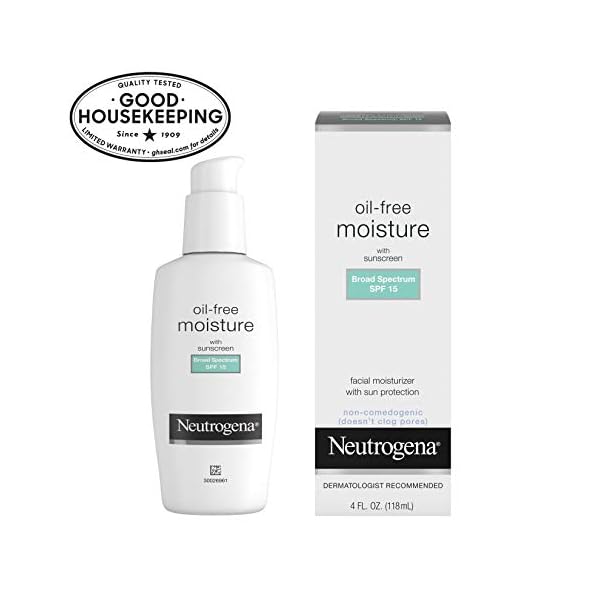 Neutrogena Oil Free Daily Long Lasting Facial Moisturizer & Neck Cream - Non Greasy, Oil Free Moisturizer Won't Clog Pores - SPF 15 Sunscreen & Glycerin, 4 fl. oz