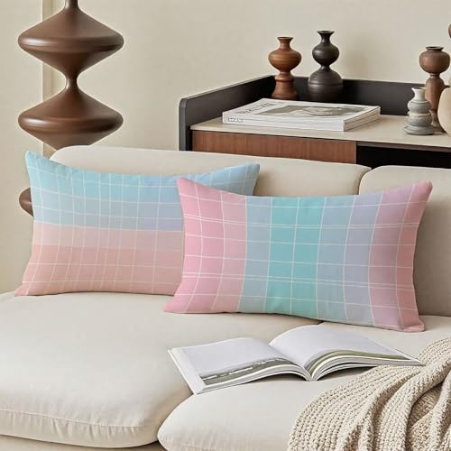 Housse de coussin extérieur imperméable lot de 2 velours 40x70cm treillis - 3