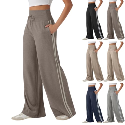 Sweatpants for Women Barrel Oversized Cargo Sweatpants Baggy 2 Side Stripes Palazzo Pants Wide Leg Workout Lounge Drawstring