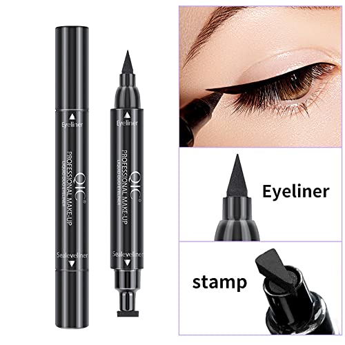 Winged Black Liquid Eyeliner Set - 4 Pcs Dual Ended Matte Eye Liner Pen & Wing Stamp, Long Lasting And Smudge Proof Eye Makeup For Women By “Wonder X” #TOP3