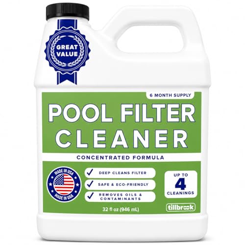 Pool Filter Cleaner - 6 MONTH SUPPLY - 2 to 4 Uses - 32 oz Concentrated Pool Cartridge Filter Cleaner - Removes Dirt, Grease, Oil - No Foam or Residue - Soak & Spray Cleaner - Safe, Natural, Effective