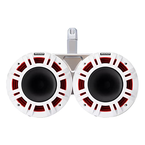 Image of KICKER KMXL Tower Speaker Bundle - Dual 6.5 inch Horn-Load Marine Wake Tower Speaker Pods with RGB LEDs, White, Pair
