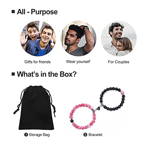 Leatic Magnetic Couple Bracelets Relationship Distance Bracelet Heart Energy Stone Beads Gemstone Beaded Agate Matching Bracelets For Couples Friendship Best Friend Boyfriend And Girlfriend - Image 6